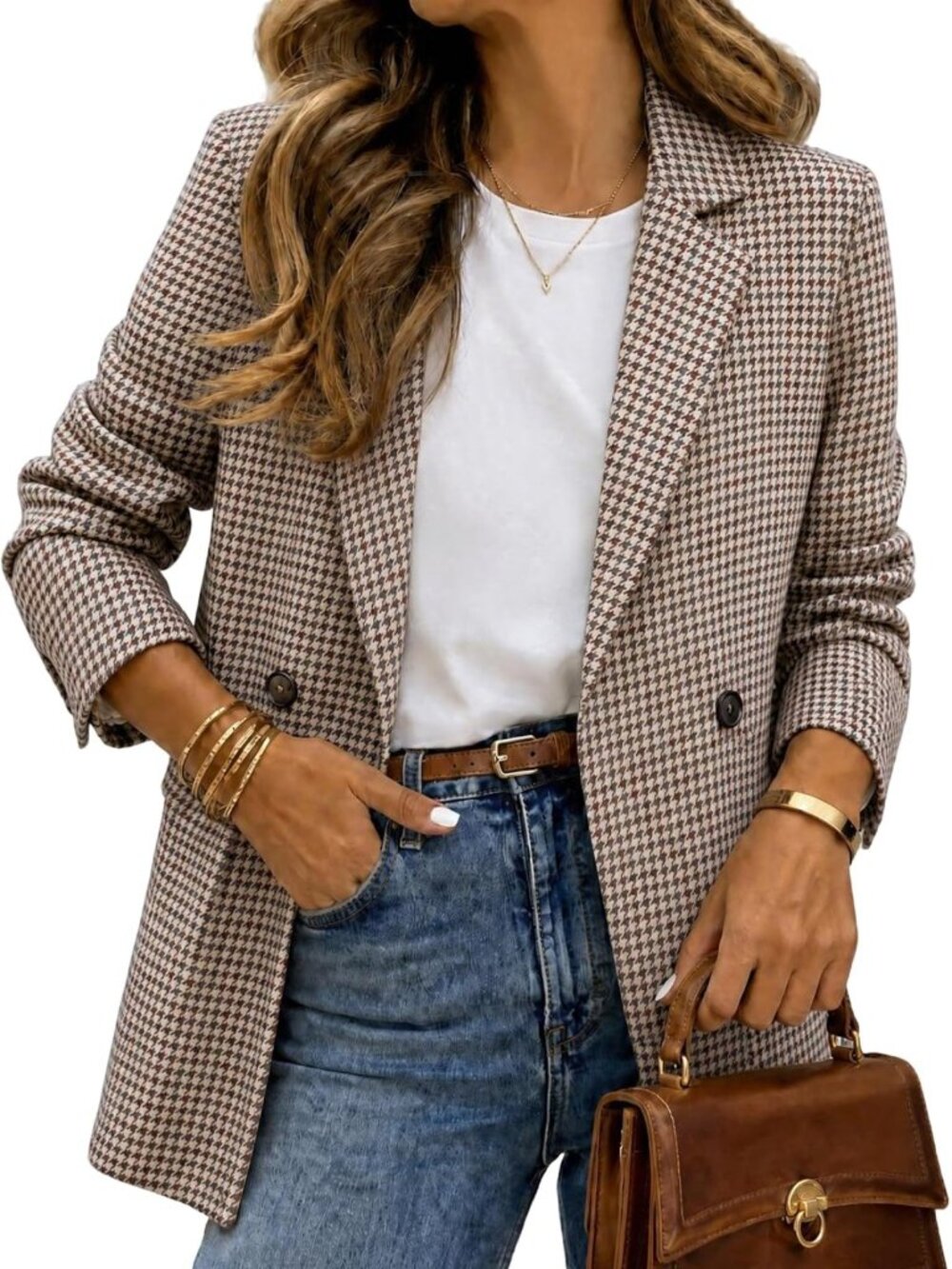 Oversized Plaid Tweed Blazer, Boyfriend Jacket for Work & Casual Style